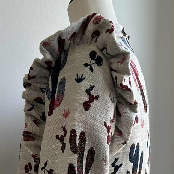Chepè Ecru Multicolor Cactus Jacquard Ruffled Blazer with Metallic Thread – EU S - Picture 8 of 12
